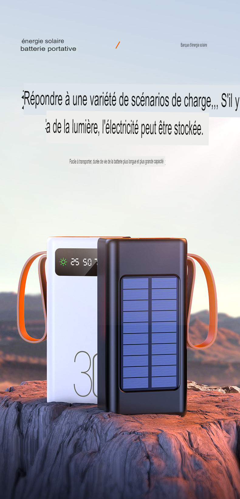 Power Bank Chargeable Avec Courant et Panneau Solaire Autonomie Durable Powerbank