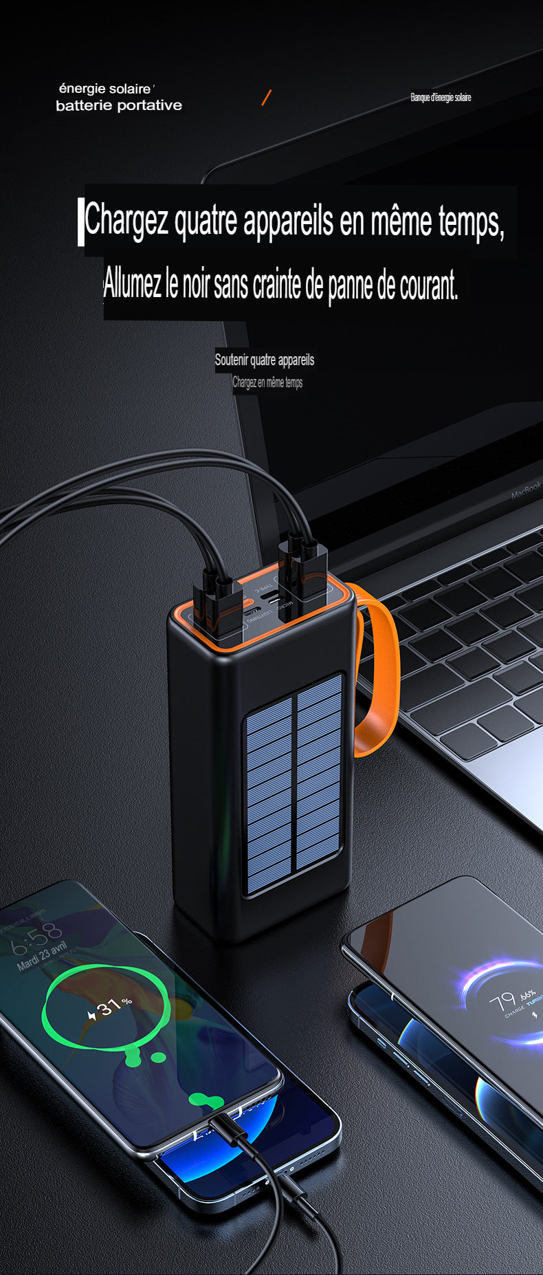 Power Bank Chargeable Avec Courant et Panneau Solaire Autonomie Durable Powerbank