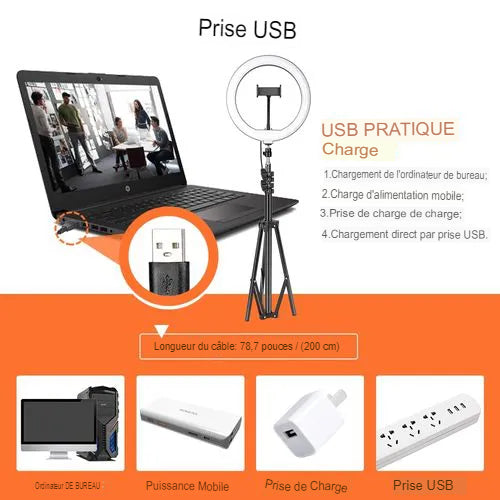 TRIPOD Pour Selfie Studio Influenceur Tiktok Tripod Adjustable Avec Lumiere