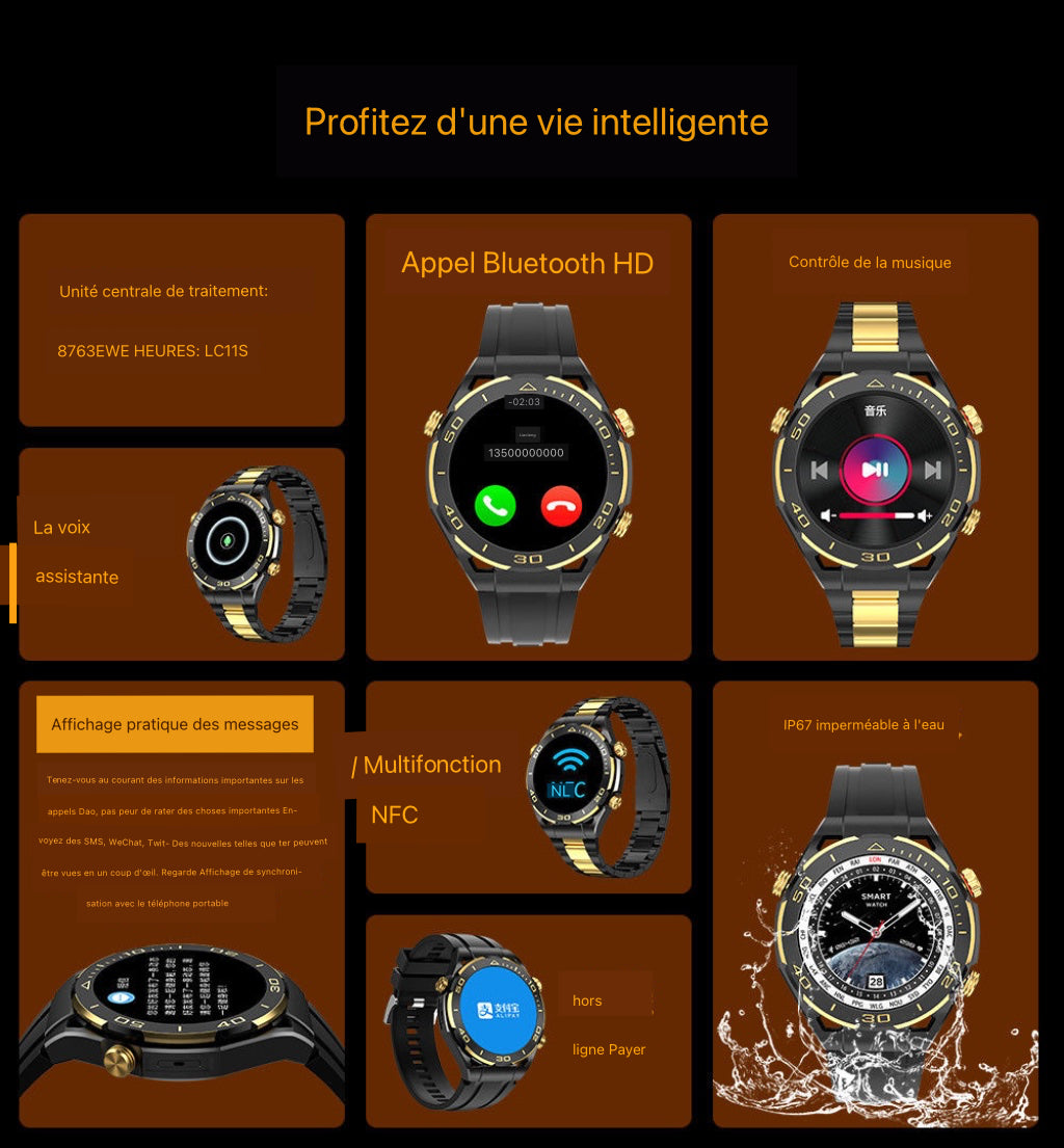 Montre Intelligente de Luxe Grand Écran AI Appel Vocal Bluetooth Connectable Avec Telephone