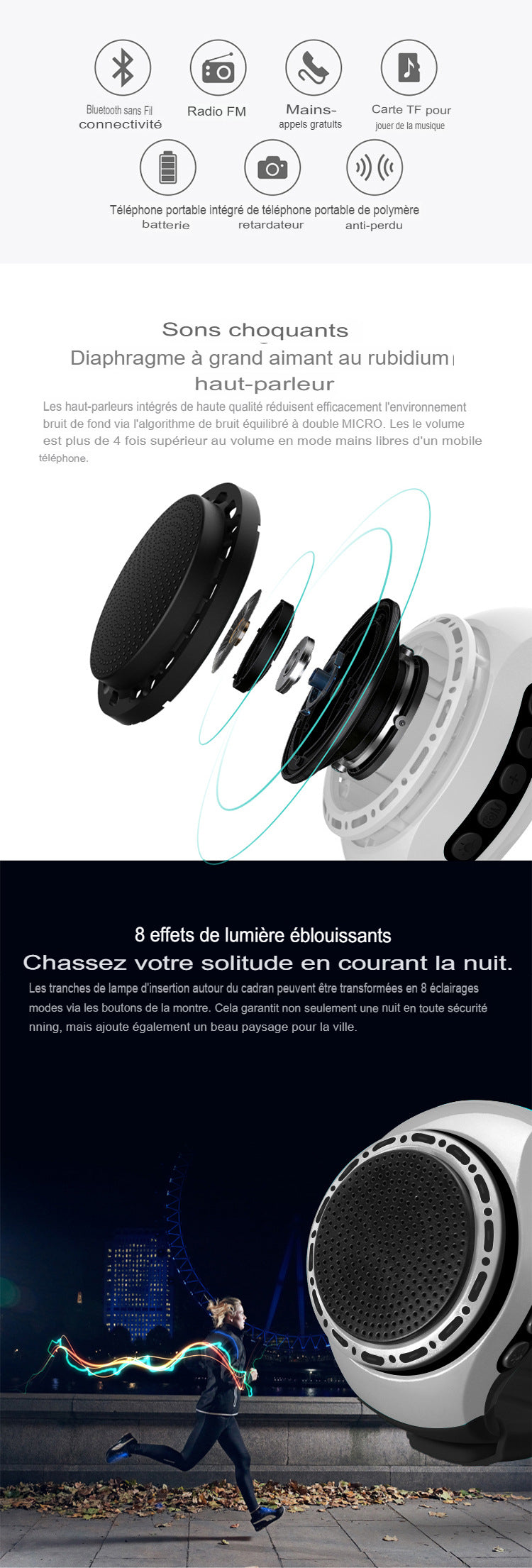 Montre Blaffle Bluetooth Pour Ecouter La musique Son Incroyable avec Radio FM Et Carte Mémoire