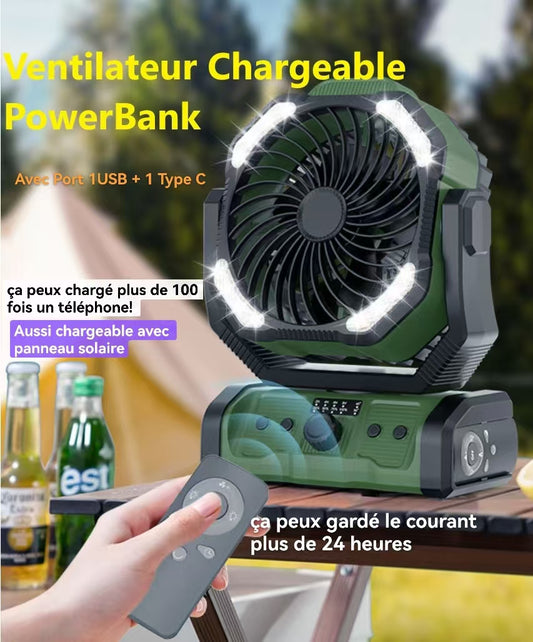 Ventilateur Chargeable PowerBank Avec Panneau Solaire Batterie Durable 48 Heure